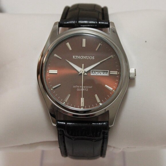 Men's Contemporary Dress Watch Silver Case Black Leather Watch Strap 40mm - Picture 3 of 13